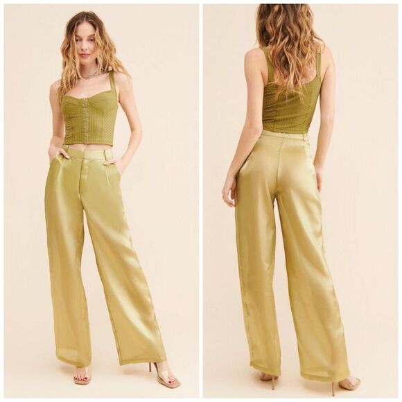 Anthropologie Satin Sheer Pants Nocturne - Picture 1 of 6